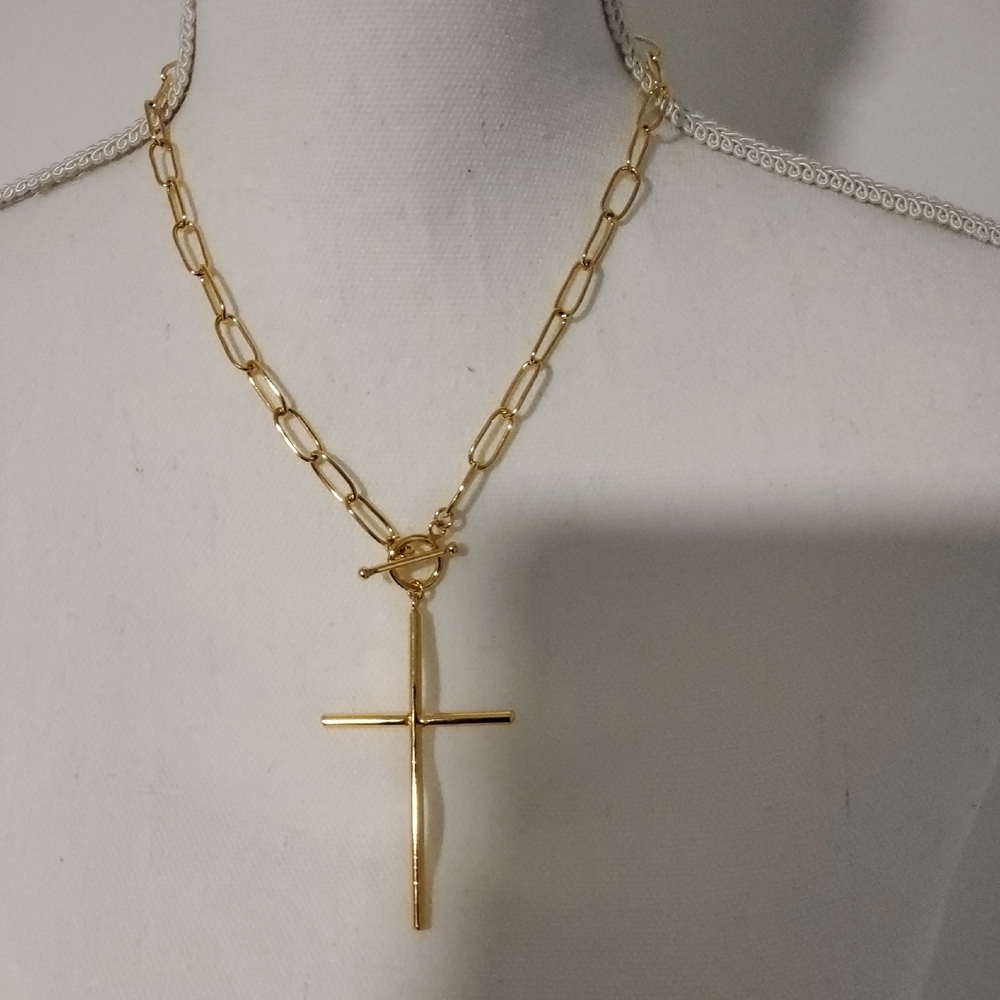 Artisan Made Gold Cross Toggle Pendant Necklace - Picture 2 of 8